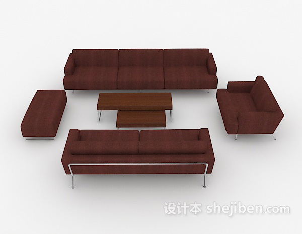 现代风格简约暗红色商务组合沙发3d模型下载