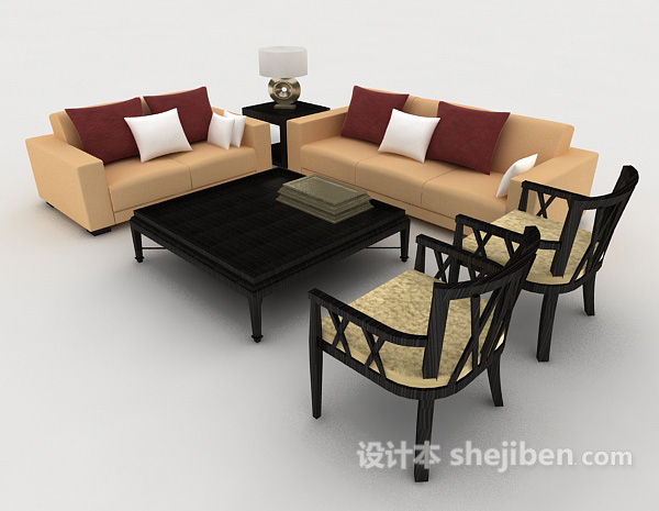 现代简约黄色组合沙发3d模型下载
