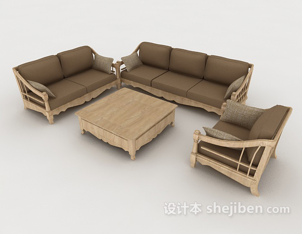 免费家居休闲木质棕色组合沙发3d模型下载