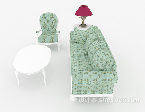 设计本田园绿色花朵组合沙发3d模型下载
