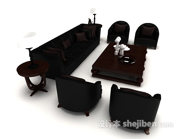 免费家居黑色组合沙发3d模型下载