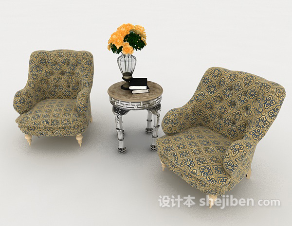 欧式花纹单人沙发组合3d模型下载