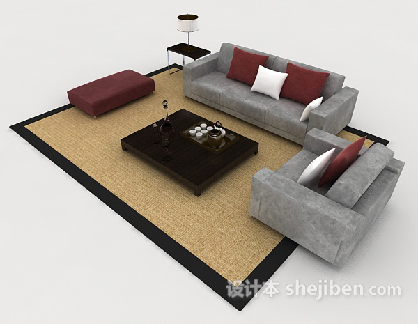 免费现代家居休闲灰色组合沙发3d模型下载
