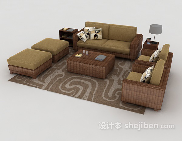 免费休闲家居棕色组合沙发3d模型下载