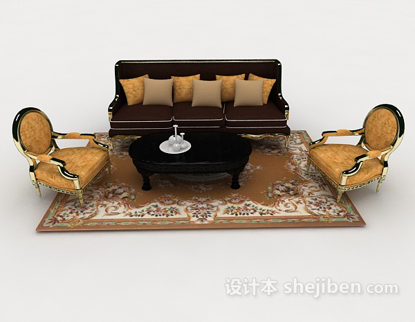 欧式风格欧式金边华丽组合沙发3d模型下载