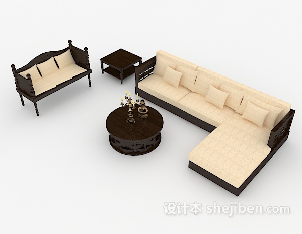 新中式木质简约组合沙发