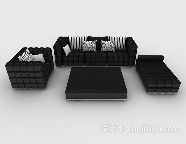 现代风格简约黑色商务组合沙发3d模型下载