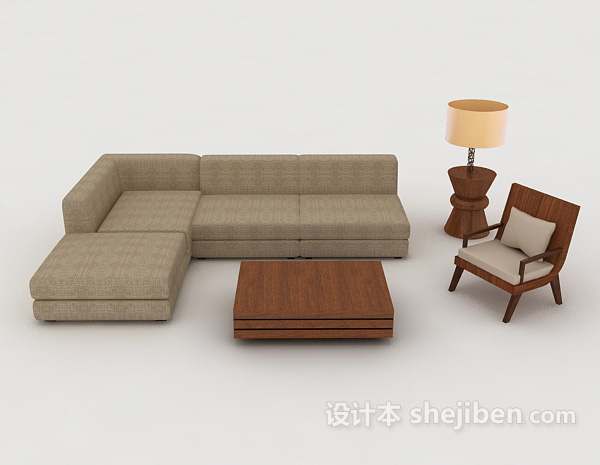 现代风格家居木质棕色简约组合沙发3d模型下载