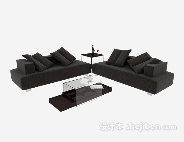 简单灰色现代组合沙发3d模型下载