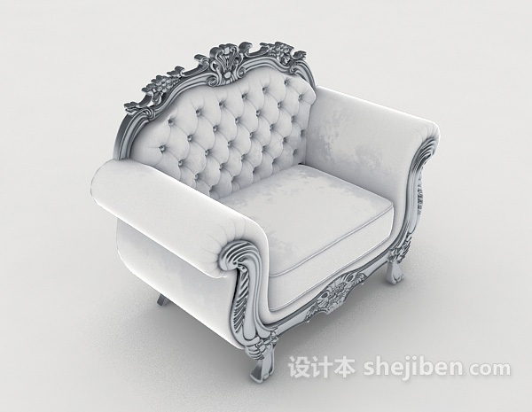 欧式白色简约单人沙发3d模型下载