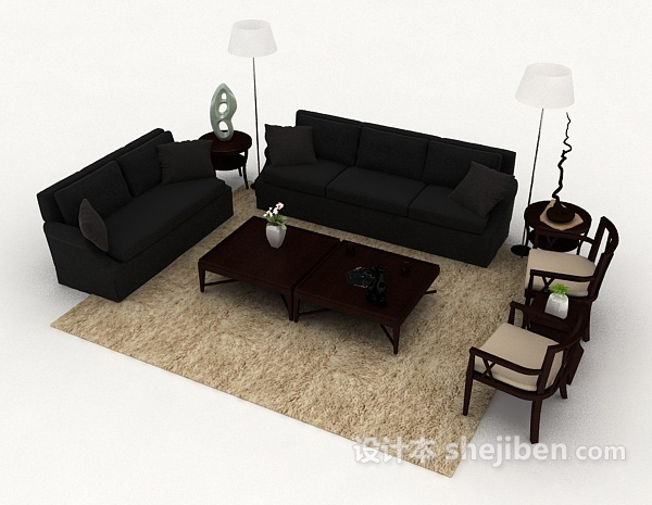 免费简约家具黑色组合沙发3d模型下载