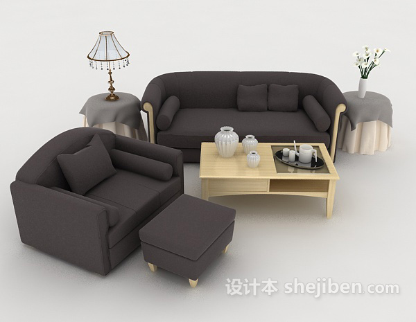 现代风格深灰色家居简约组合沙发3d模型下载