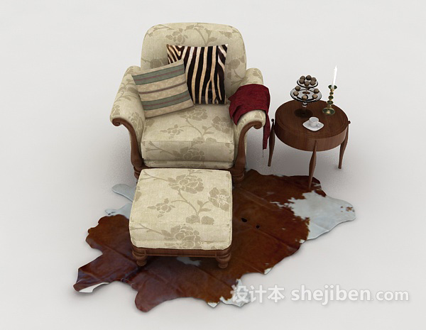 欧式风格欧式复古花纹棕色单人沙发3d模型下载