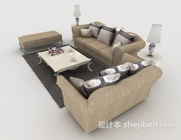 设计本浅色简欧沙发茶几组合3d模型下载
