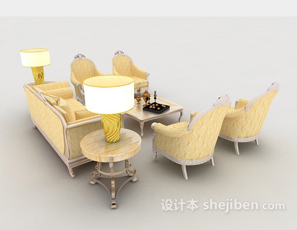 设计本欧式金色组合沙发3d模型下载