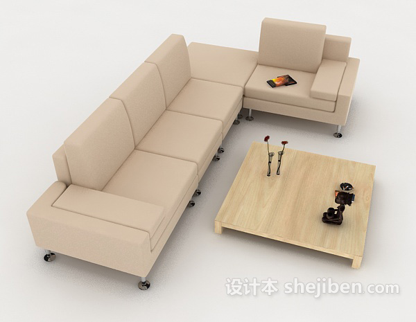 设计本浅棕色简约家居组合沙发3d模型下载