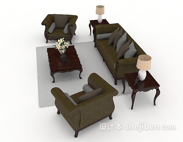设计本新中式木质家居组合沙发3d模型下载