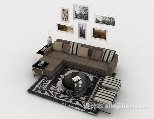 免费家居简约深棕色组合沙发3d模型下载