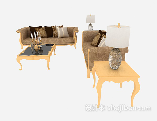 设计本欧式家居复古棕色组合沙发3d模型下载