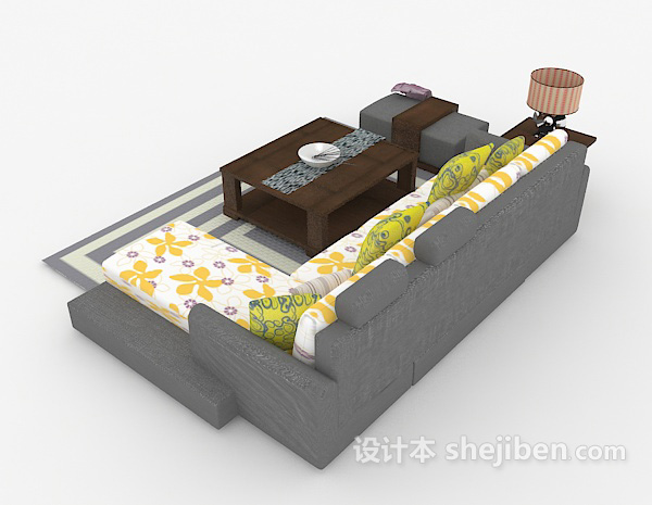 设计本个性花纹多人沙发3d模型下载