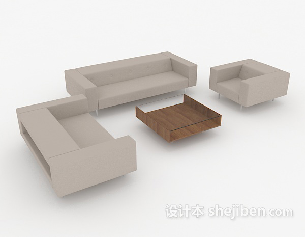 免费简单家居灰色组合沙发3d模型下载