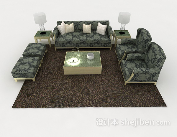 现代风格简约花纹组合沙发3d模型下载