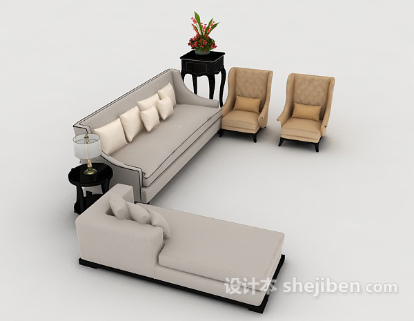 家居简约灰色组合沙发3d模型下载