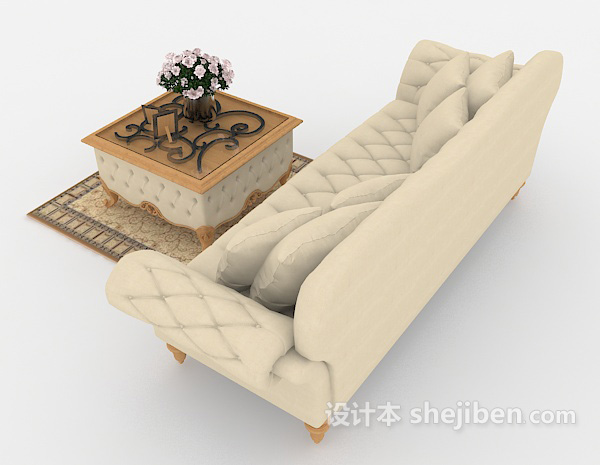 设计本欧式浅棕色家居双人沙发3d模型下载