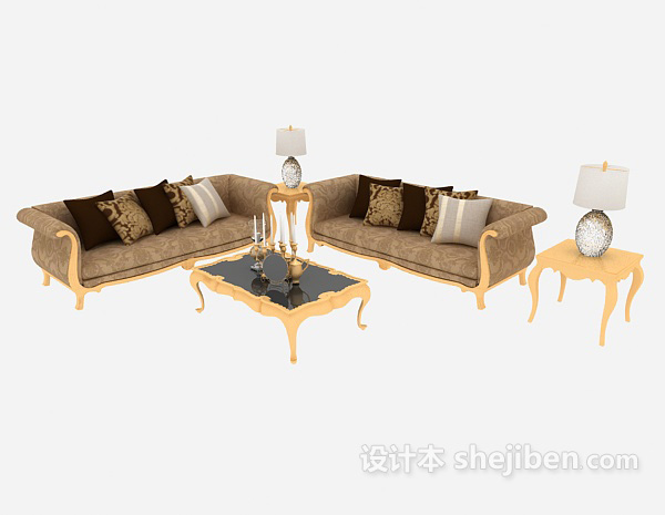 欧式家居复古棕色组合沙发