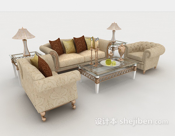 免费简欧浅色组合沙发3d模型下载