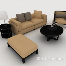 家居棕色木质组合沙发3d模型下载