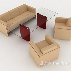 棕色商务组合沙发3d模型下载