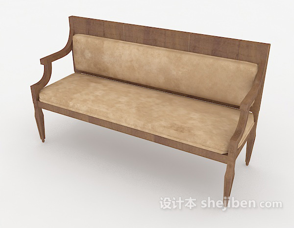 免费简欧实木长椅3d模型下载