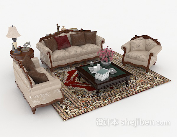 免费欧式复古组合沙发3d模型下载