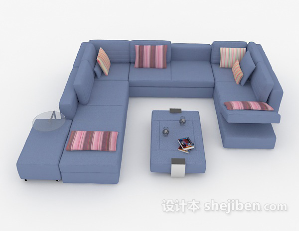 现代风格现代简约蓝色多人沙发3d模型下载