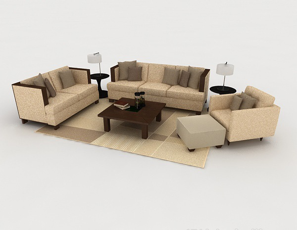 家居棕色花纹组合沙发3d模型下载