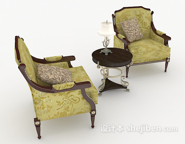欧式风格欧式复古花纹单人沙发组合3d模型下载