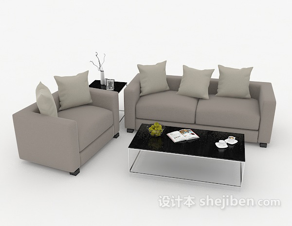 简约家居休闲灰色组合沙发3d模型下载