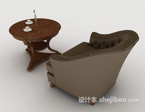 免费家居休闲棕色单人沙发3d模型下载