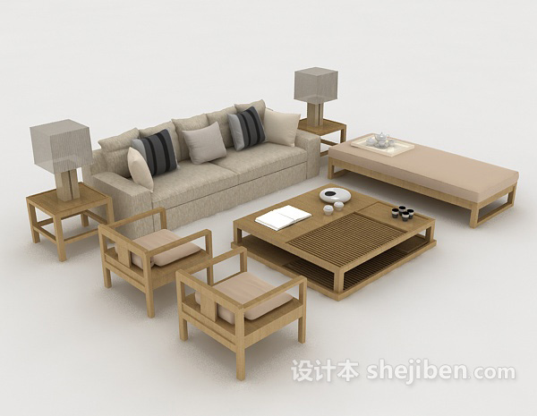 简单木质灰棕色组合沙发