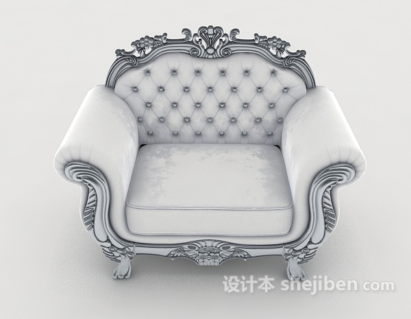欧式风格欧式白色简约单人沙发3d模型下载