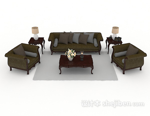 中式风格新中式木质家居组合沙发3d模型下载