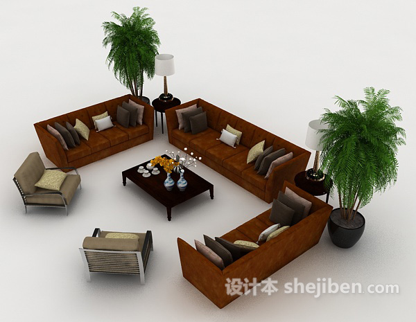 设计本深棕色组合沙发3d模型下载