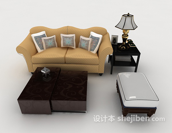 现代风格家居黄棕色双人沙发3d模型下载
