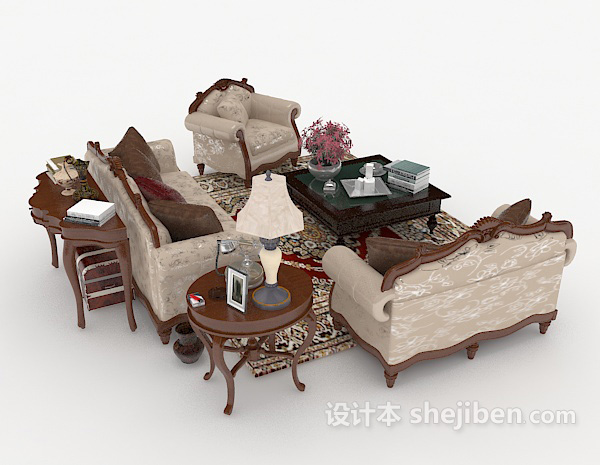 设计本欧式复古组合沙发3d模型下载