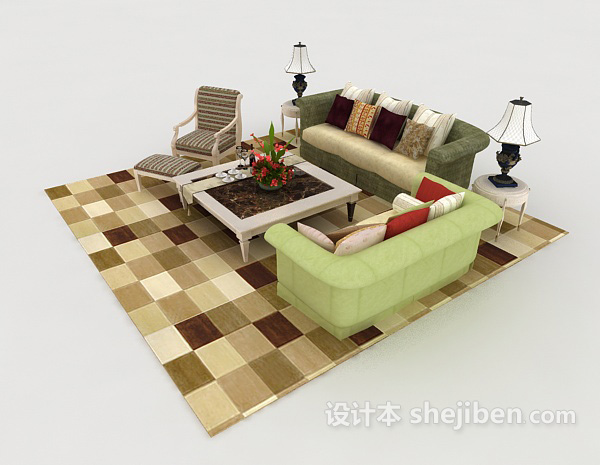 设计本田园家居组合沙发3d模型下载