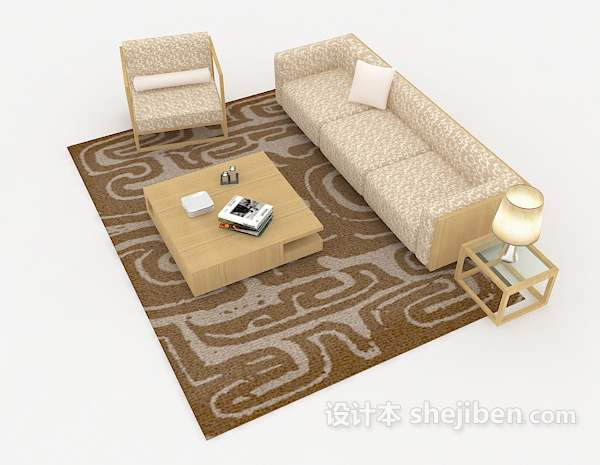 设计本木质简约黄色组合沙发3d模型下载