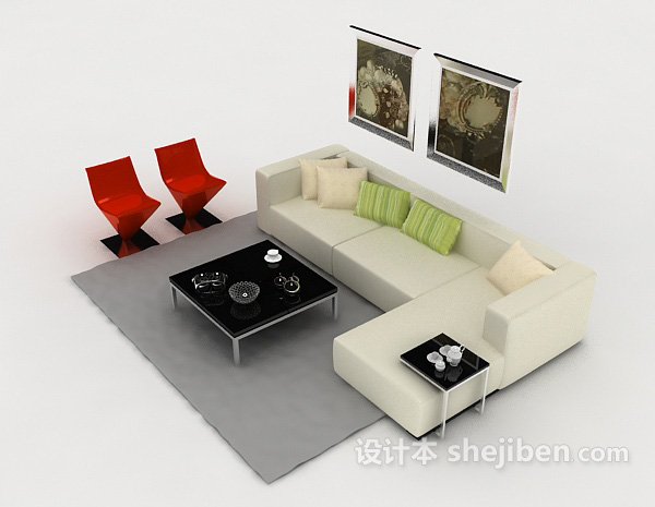 设计本现代简约白色多人沙发3d模型下载