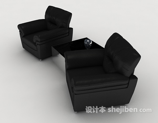 设计本商务黑色单人沙发组合3d模型下载