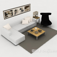 家居休闲白色多人沙发3d模型下载